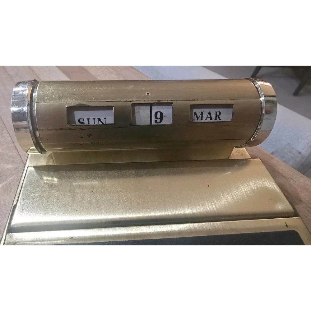 RARE VTG 1950's Brass Perpetual‎ Black Rolling Desk Calendar Notepad MCM SHERMAN